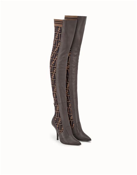 fendi brown leather thigh-high boots|Fendi knee high sock boots.